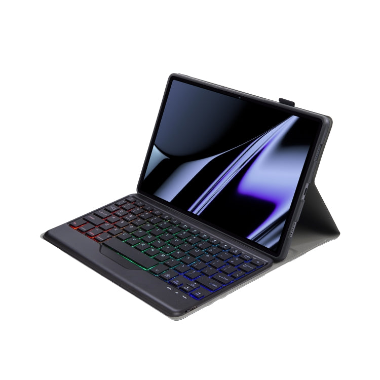 OP11-BS Lambskin Texture Ultra-thin Bluetooth Keyboard Leather Case with Backlight For OPPO Pad 11 inch(Black)