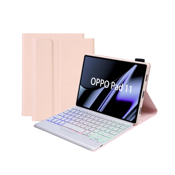 OP11-BS Lambskin Texture Ultra-thin Bluetooth Keyboard Leather Case with Backlight For OPPO Pad 11 inch(Pink)