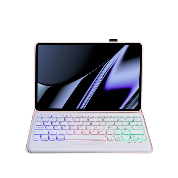 OP11-BS Lambskin Texture Ultra-thin Bluetooth Keyboard Leather Case with Backlight For OPPO Pad 11 inch(Pink)