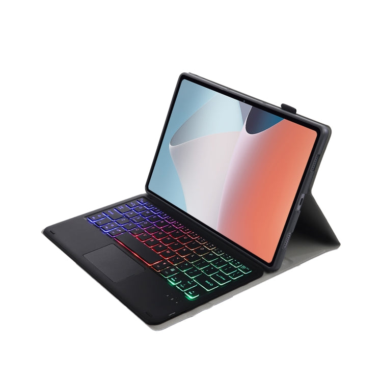 OP12-AS Lambskin Texture Ultra-thin Bluetooth Keyboard Leather Case with Touchpad & Backlight For OPPO Pad Air 10.4 inch(Black)