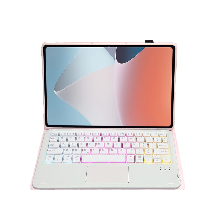 OP12-AS Lambskin Texture Ultra-thin Bluetooth Keyboard Leather Case with Touchpad & Backlight For OPPO Pad Air 10.4 inch(Pink)