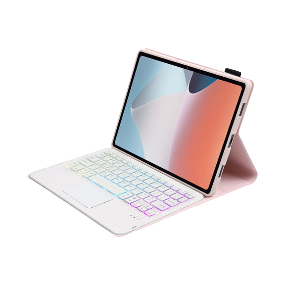 OP12-AS Lambskin Texture Ultra-thin Bluetooth Keyboard Leather Case with Touchpad & Backlight For OPPO Pad Air 10.4 inch(Pink)