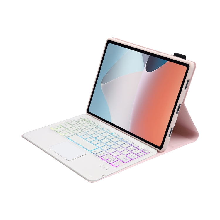OP12-AS Lambskin Texture Ultra-thin Bluetooth Keyboard Leather Case with Touchpad & Backlight For OPPO Pad Air 10.4 inch(Pink)