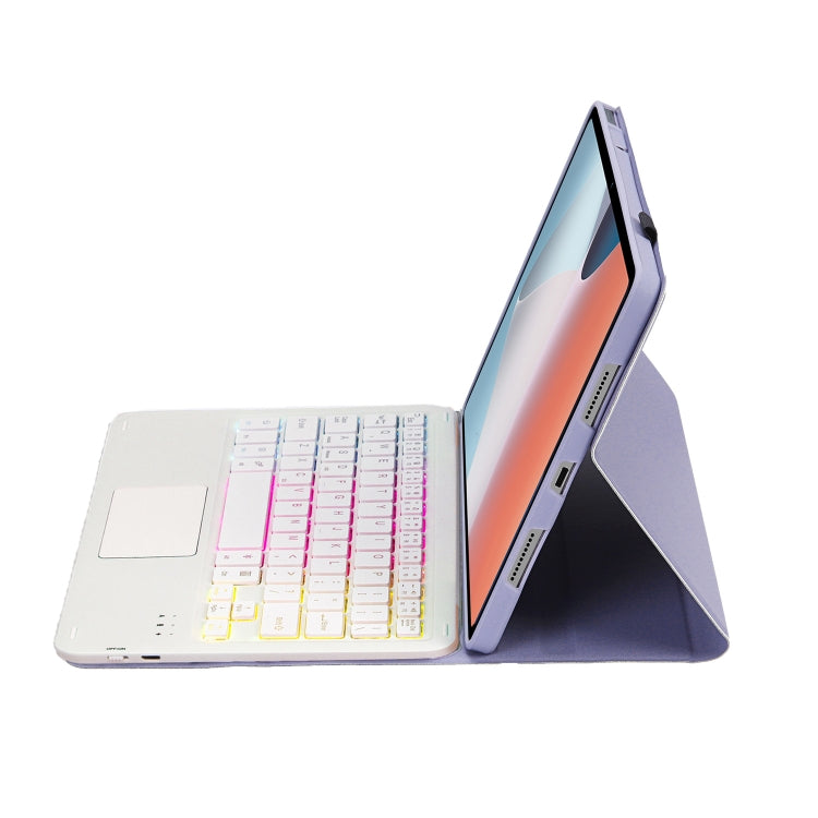 OP12-AS Lambskin Texture Ultra-thin Bluetooth Keyboard Leather Case with Touchpad & Backlight For OPPO Pad Air 10.4 inch(Purple)