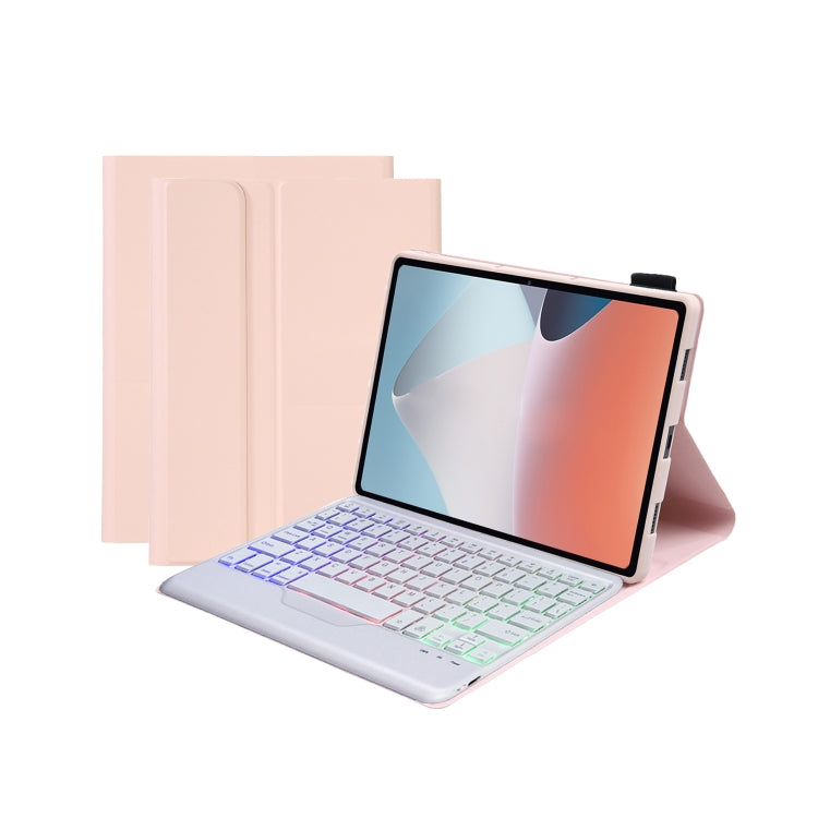 OP12-BS Lambskin Texture Ultra-thin Bluetooth Keyboard Leather Case with Backlight For OPPO Pad Air 10.4 inch(Pink)