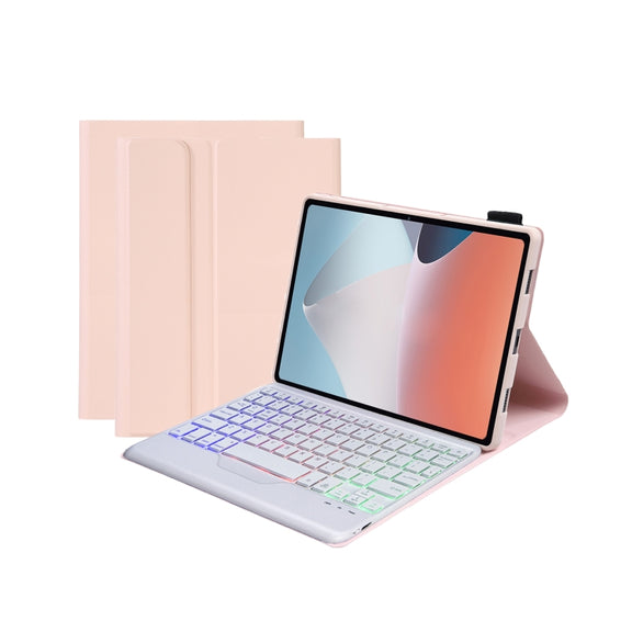 OP12-BS Lambskin Texture Ultra-thin Bluetooth Keyboard Leather Case with Backlight For OPPO Pad Air 10.4 inch(Pink)