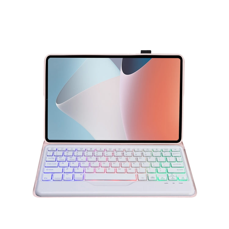 OP12-BS Lambskin Texture Ultra-thin Bluetooth Keyboard Leather Case with Backlight For OPPO Pad Air 10.4 inch(Pink)