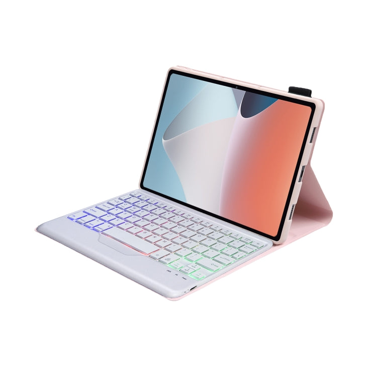OP12-BS Lambskin Texture Ultra-thin Bluetooth Keyboard Leather Case with Backlight For OPPO Pad Air 10.4 inch(Pink)