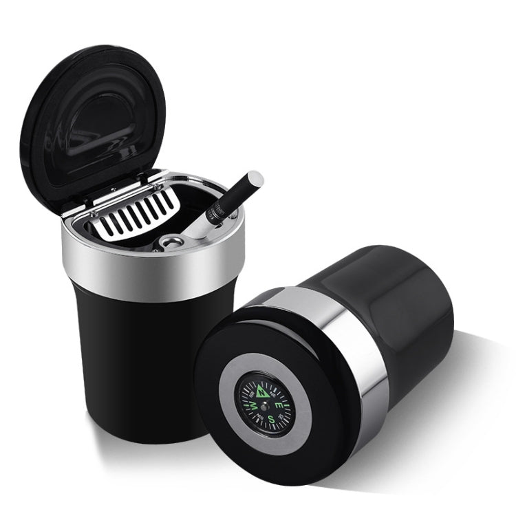 Car Compass Ashtray Built-in LED(Black+Silver)
