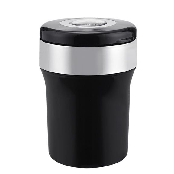 Car Compass Ashtray Built-in LED(Black+Silver)
