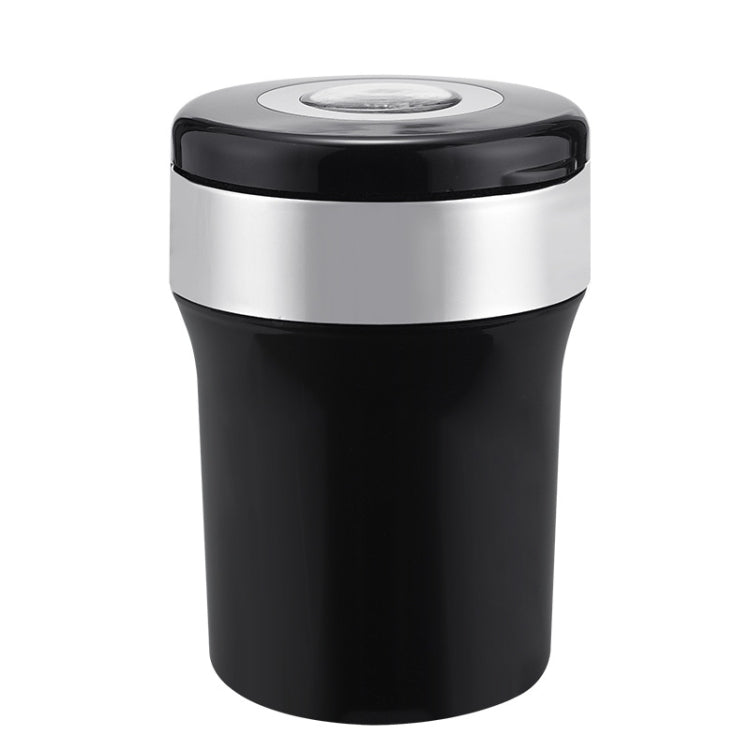 Car Compass Ashtray Built-in LED(Black+Silver)