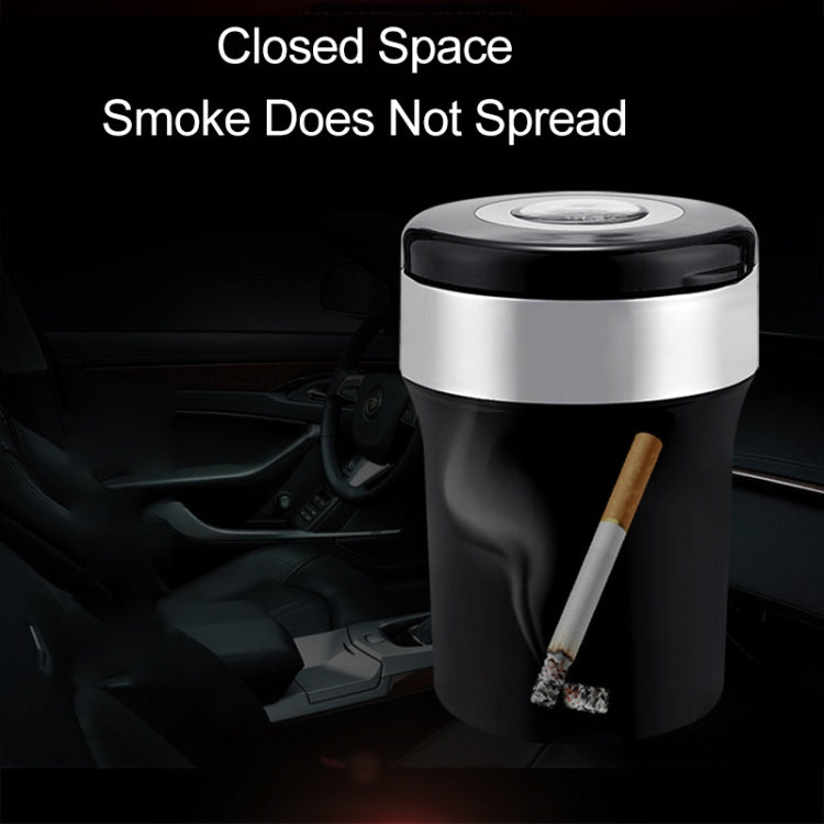 Car Compass Ashtray Built-in LED(Black+Silver)