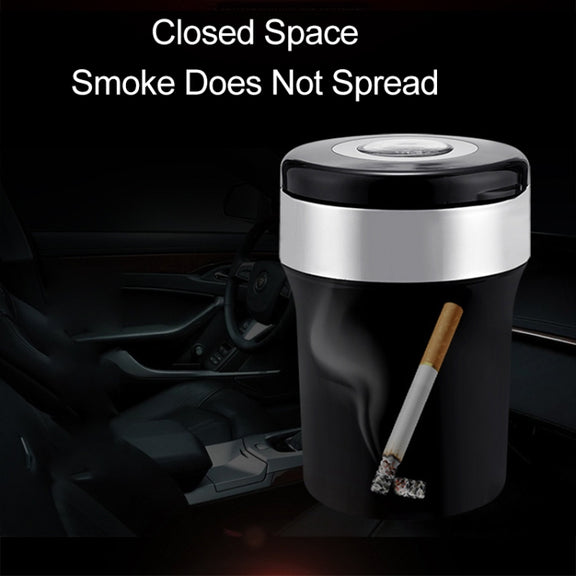 Car Compass Ashtray Built-in LED(Black+Silver)