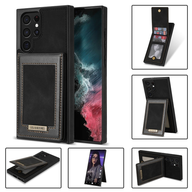 For Samsung Galaxy S22 Ultra 5G N.Bekus Vertical Flip Card Slot RFID Phone Case(Black)