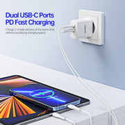 DUZZONA T4 PD 35W Dual Type-C Ports Travel Charger, Plug Type:EU Plug(White)