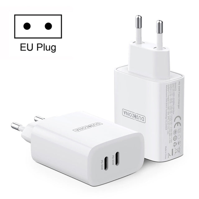 DUZZONA T4 PD 35W Dual Type-C Ports Travel Charger, Plug Type:EU Plug(White)