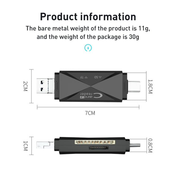 ADS-218 8 Pin+USB+Type-C Multi-function Card Reader(Black)