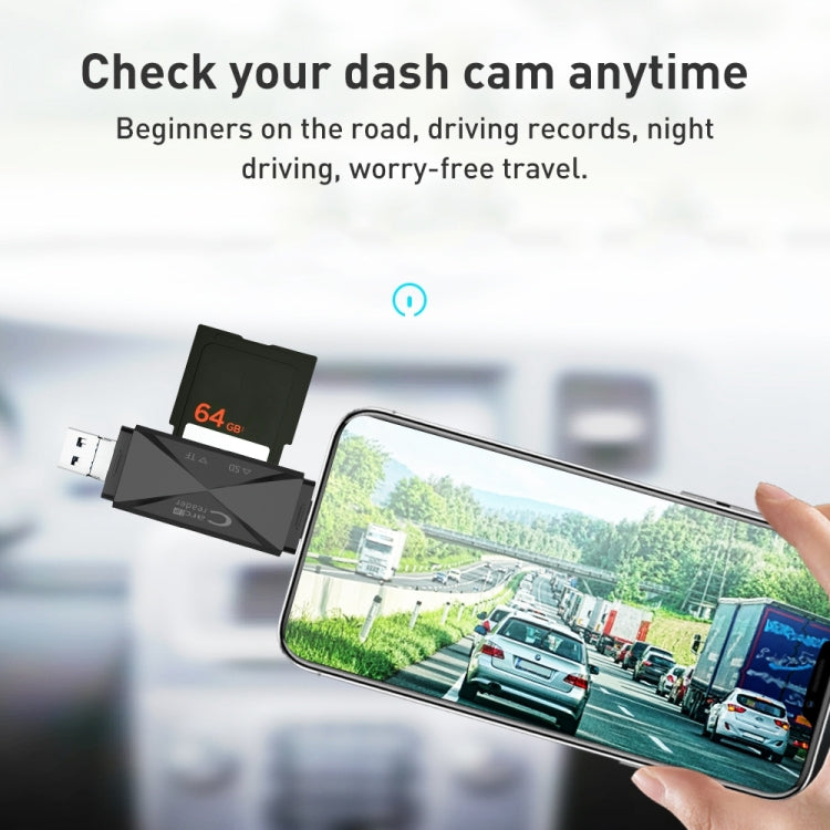 ADS-218 8 Pin+USB+Type-C Multi-function Card Reader(Black)