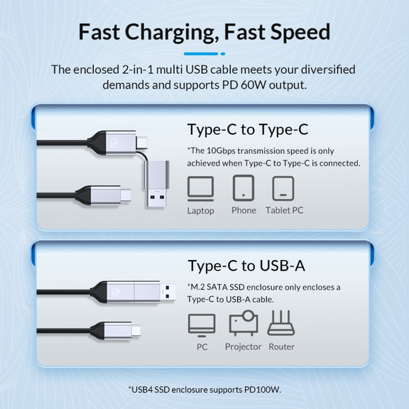 ORICO FV25C3-G2-SV 10Gbps USB3.2 Gen2 Type-C M.2 NVMe/NGFF(SATA) Dual Protocol SSD Enclosure(Silver)