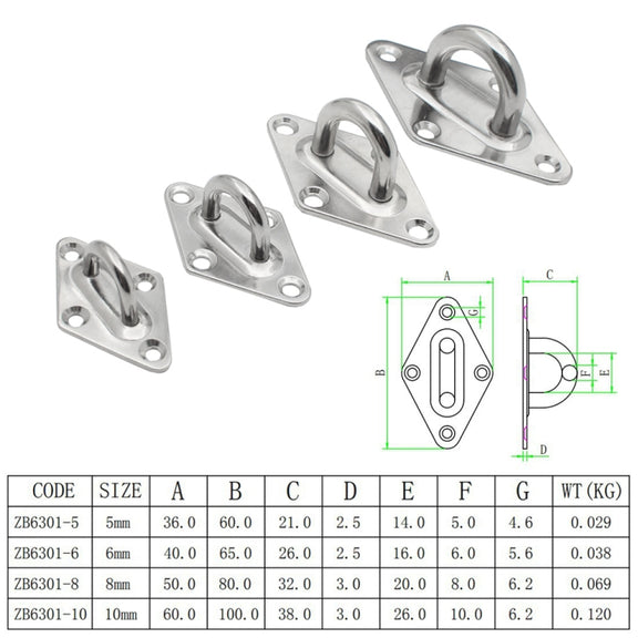 2 PCS 10mm 316 Stainless Steel Ship Diamond Door Hinges Buckle