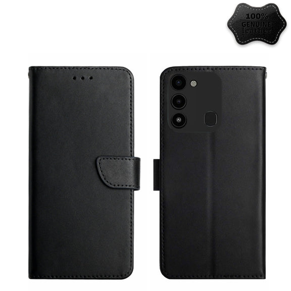 For Tecno Spark Go 2022 Genuine Leather Fingerprint-proof Horizontal Flip Phone Case(Black)