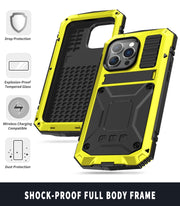 For iPhone 14 Pro R-JUST Shockproof Water-resistant Dust-proof Case with Holder(Yellow)