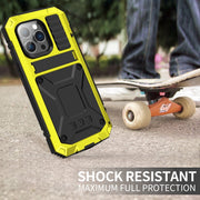 For iPhone 14 Pro R-JUST Shockproof Water-resistant Dust-proof Case with Holder(Yellow)
