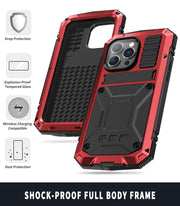 For iPhone 14 Pro R-JUST Shockproof Water-resistant Dust-proof Case with Holder(Red)