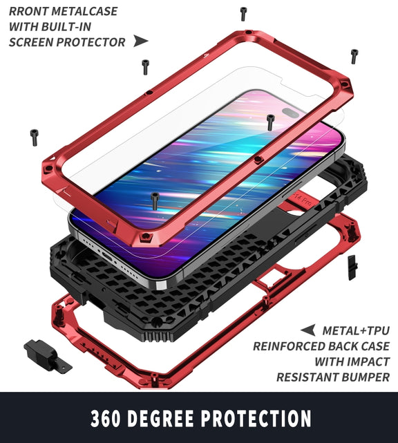 For iPhone 14 Pro R-JUST Shockproof Water-resistant Dust-proof Case with Holder(Red)