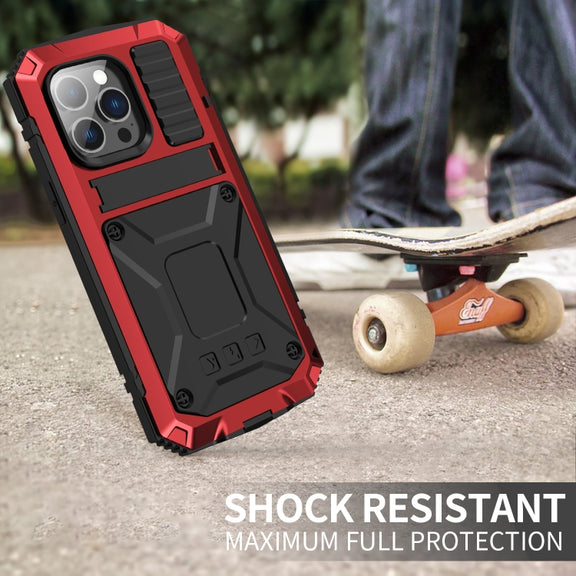 For iPhone 14 Pro R-JUST Shockproof Water-resistant Dust-proof Case with Holder(Red)