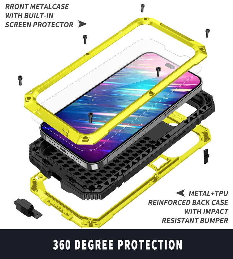 For iPhone 14 Pro Max R-JUST Shockproof Water-resistant Dust-proof Case with Holder (Yellow)