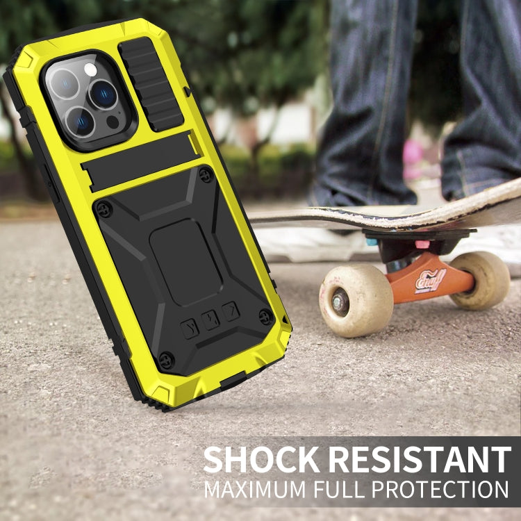 For iPhone 14 Pro Max R-JUST Shockproof Water-resistant Dust-proof Case with Holder (Yellow)
