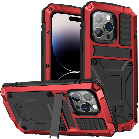 For iPhone 14 Pro Max R-JUST Shockproof Water-resistant Dust-proof Case with Holder (Red)