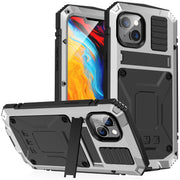 For iPhone 14 R-JUST Shockproof Water-resistant Dust-proof Case with Holder (Silver)