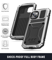 For iPhone 14 R-JUST Shockproof Water-resistant Dust-proof Case with Holder (Silver)