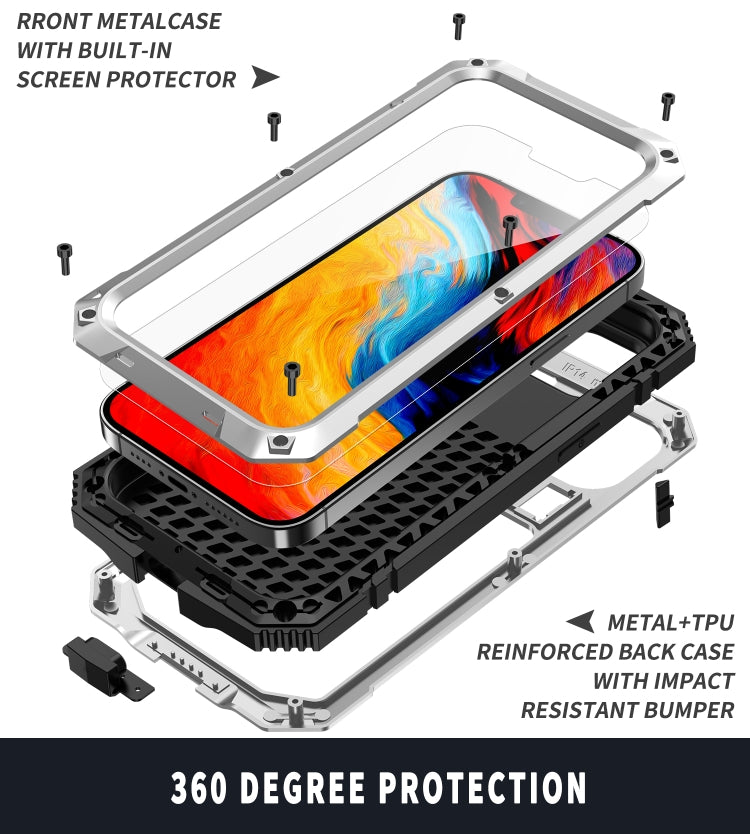 For iPhone 14 R-JUST Shockproof Water-resistant Dust-proof Case with Holder (Silver)