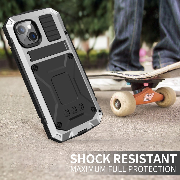 For iPhone 14 R-JUST Shockproof Water-resistant Dust-proof Case with Holder (Silver)