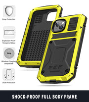 For iPhone 14 R-JUST Shockproof Water-resistant Dust-proof Case with Holder (Yellow)