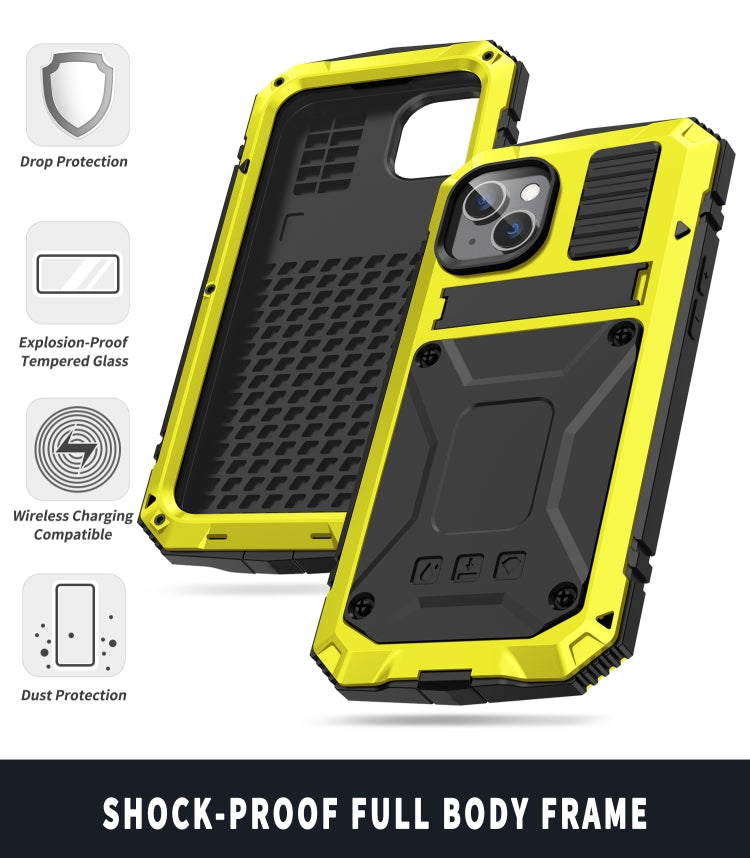 For iPhone 14 R-JUST Shockproof Water-resistant Dust-proof Case with Holder (Yellow)