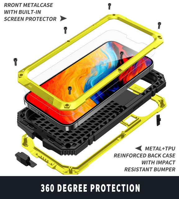 For iPhone 14 R-JUST Shockproof Water-resistant Dust-proof Case with Holder (Yellow)