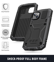 For iPhone 14 R-JUST Shockproof Water-resistant Dust-proof Case with Holder (Black)