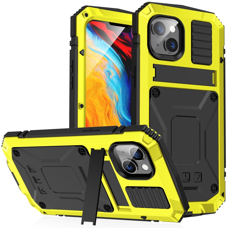 For iPhone 14 Plus R-JUST Shockproof Water-resistant Dust-proof Case with Holder (Yellow)