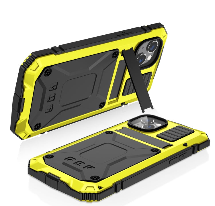 For iPhone 14 Plus R-JUST Shockproof Water-resistant Dust-proof Case with Holder (Yellow)