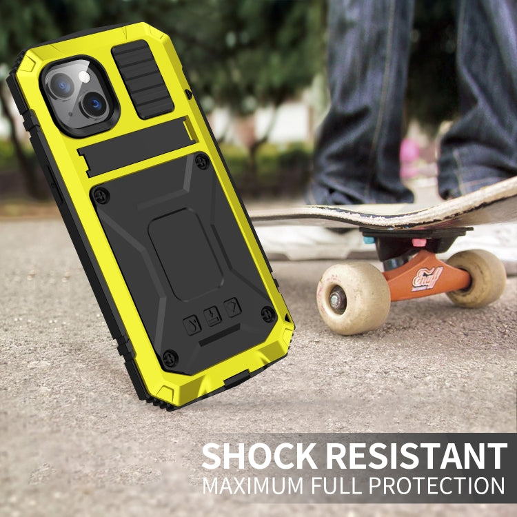For iPhone 14 Plus R-JUST Shockproof Water-resistant Dust-proof Case with Holder (Yellow)