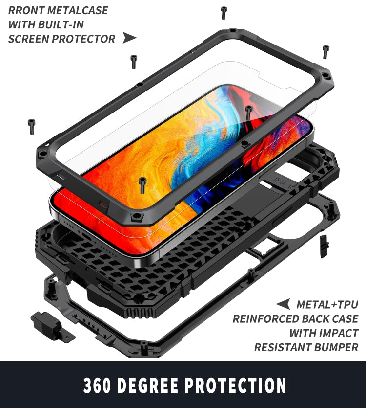 For iPhone 14 Plus R-JUST Shockproof Water-resistant Dust-proof Case with Holder (Black)