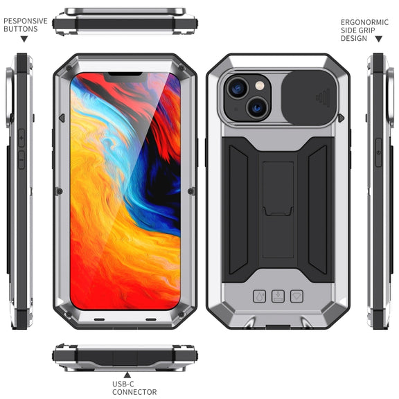 For iPhone 14 R-JUST Shockproof Life Water-resistant Dust-proof Case (Silver)