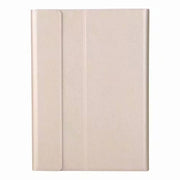 Round Cap Bluetooth Keyboard Leather Case with Pen Slot, without Touchpad For Samsung Galaxy Tab S7(Gold+White Keyboard)