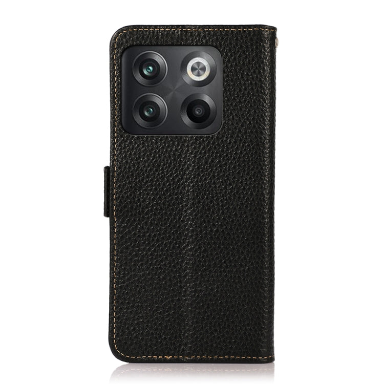 For OnePlus 10T/Ace Pro KHAZNEH Side-Magnetic Litchi Genuine Leather RFID Phone Case(Black)