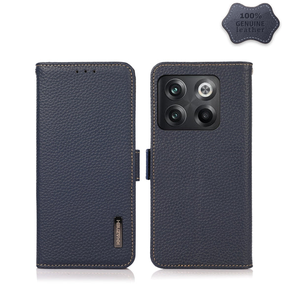 For OnePlus 10T/Ace Pro KHAZNEH Side-Magnetic Litchi Genuine Leather RFID Phone Case(Blue)