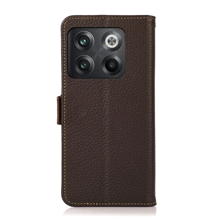 For OnePlus 10T/Ace Pro KHAZNEH Side-Magnetic Litchi Genuine Leather RFID Phone Case(Brown)